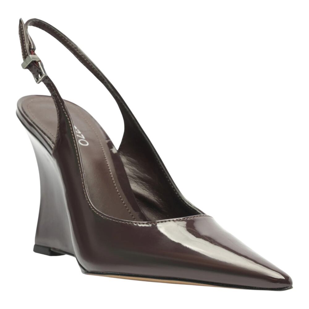 Arezzo Women's Rowen Slingback High Wedge Heel Pumps Grape Brown Size 8 1/2